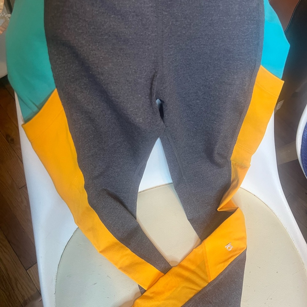 Kids Colorblock Leggings - Gray, Yellow, and Teal